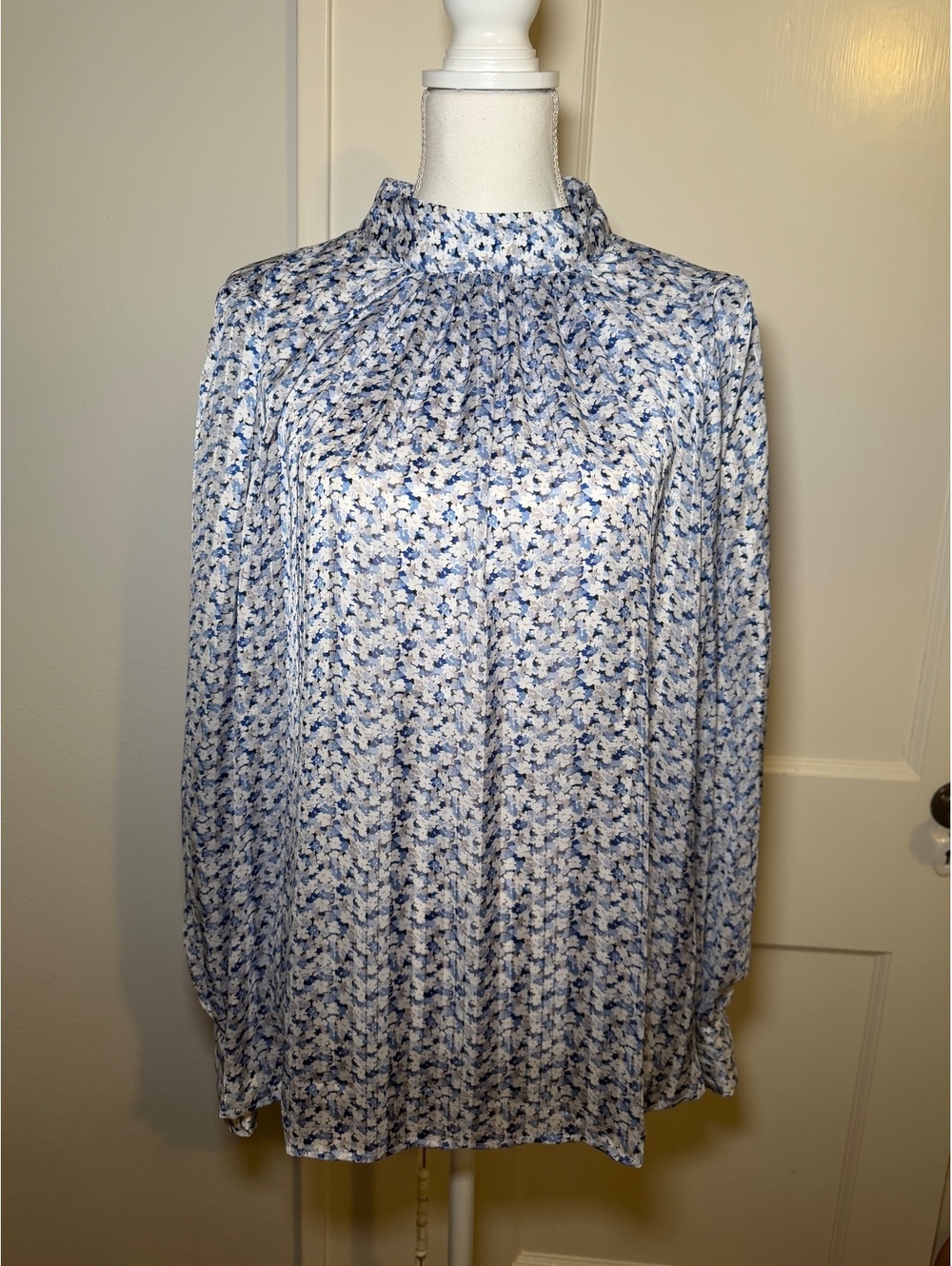 H&M Floral Print Long Sleeve Blouse with High Neck - Size XL